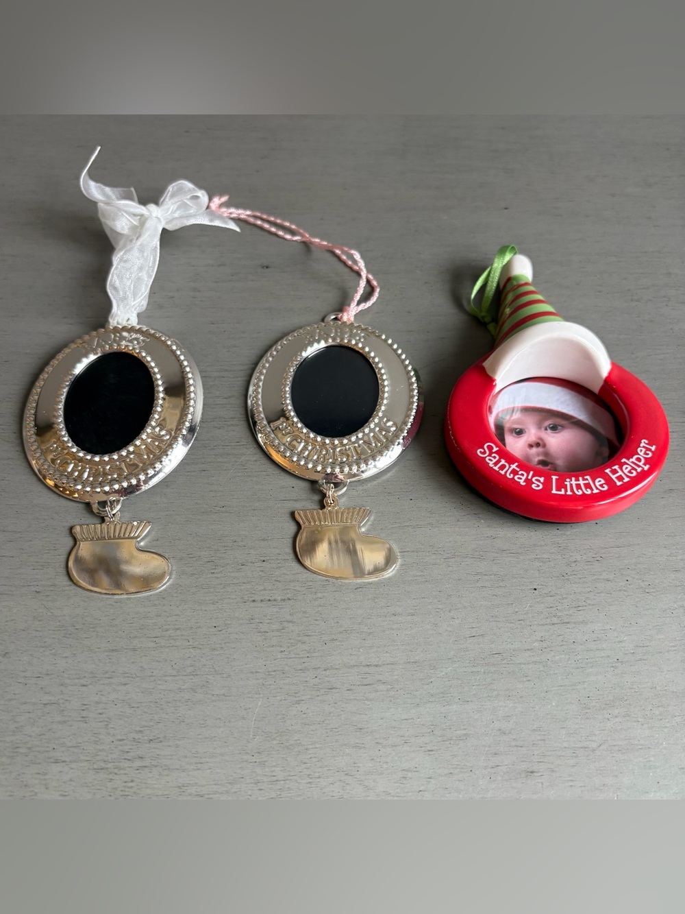 Christmas Tree Photo Ornaments Decor Set -Baby First & Santa's Little Helper - Picture 2 of 16